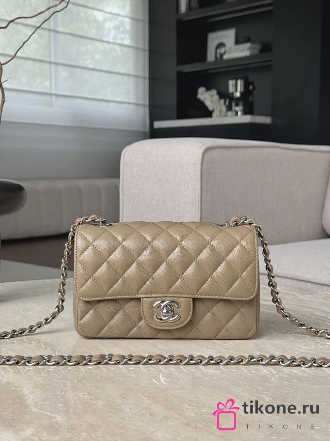 Chanel Classic Milk Tea Caviar Silver Hardware Bag - 12x20x6cm - 1