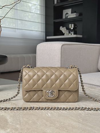 Chanel Classic Milk Tea Caviar Silver Hardware Bag - 12x20x6cm