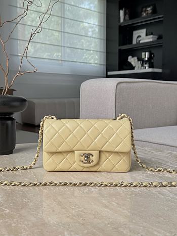 Chanel Classic Light Yellow Caviar Silver Hardware Bag - 12x20x6cm