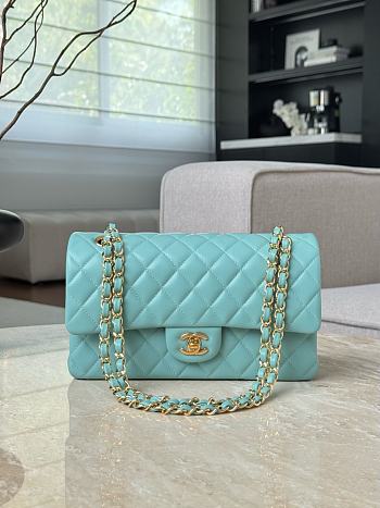 Chanel Classic Baby Blue Lamskin Gold Hardware Bag - 15.5×25.5×6.5cm