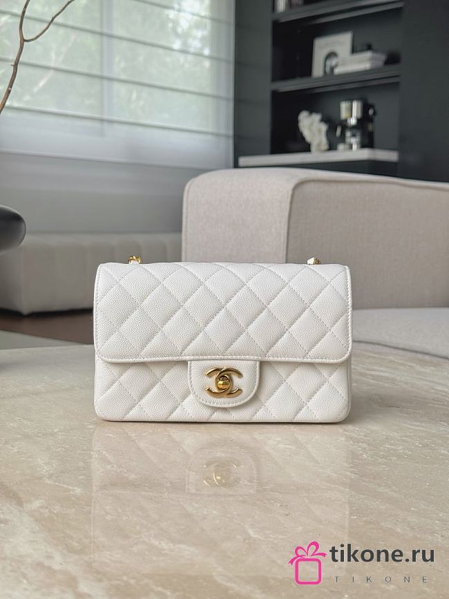 Chanel Classic White Caviar Gold Hardware Bag - 12x20x6cm - 1