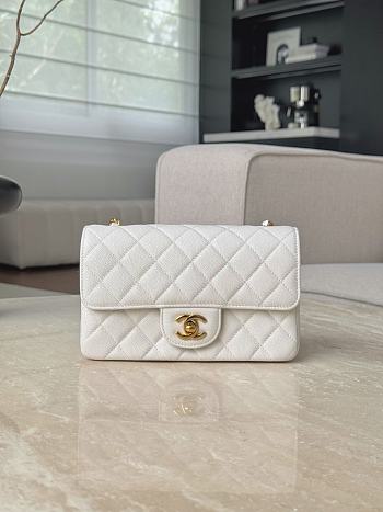 Chanel Classic White Caviar Gold Hardware Bag - 12x20x6cm