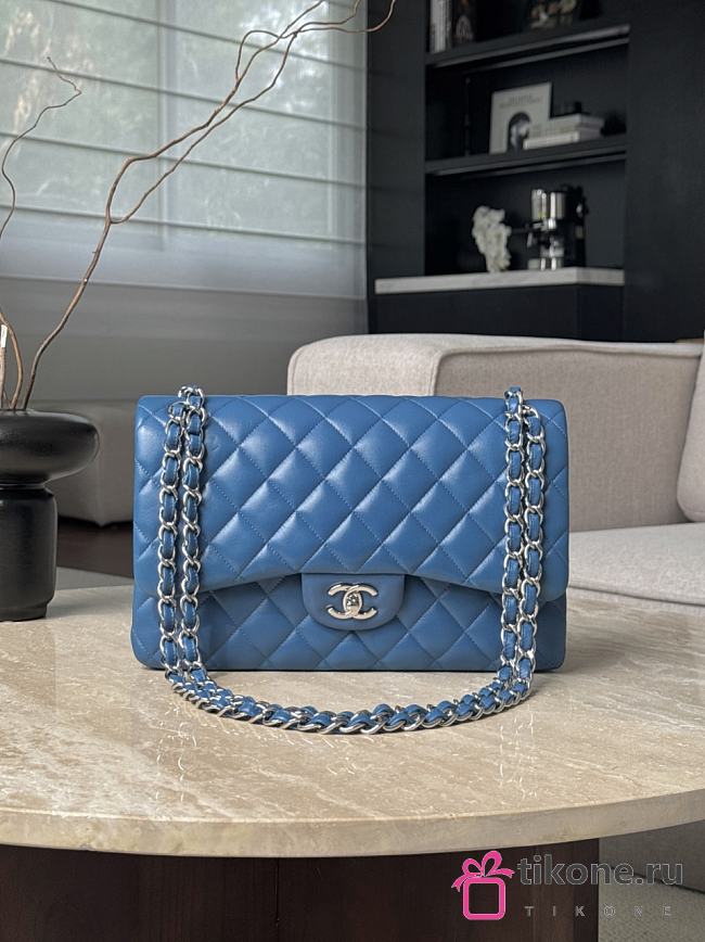 Chanel Jumbo Quilted Lambskin Blue Silver Hardware - 19.5x30x10cm - 1