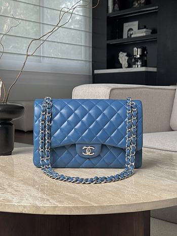 Chanel Jumbo Quilted Lambskin Blue Silver Hardware - 19.5x30x10cm