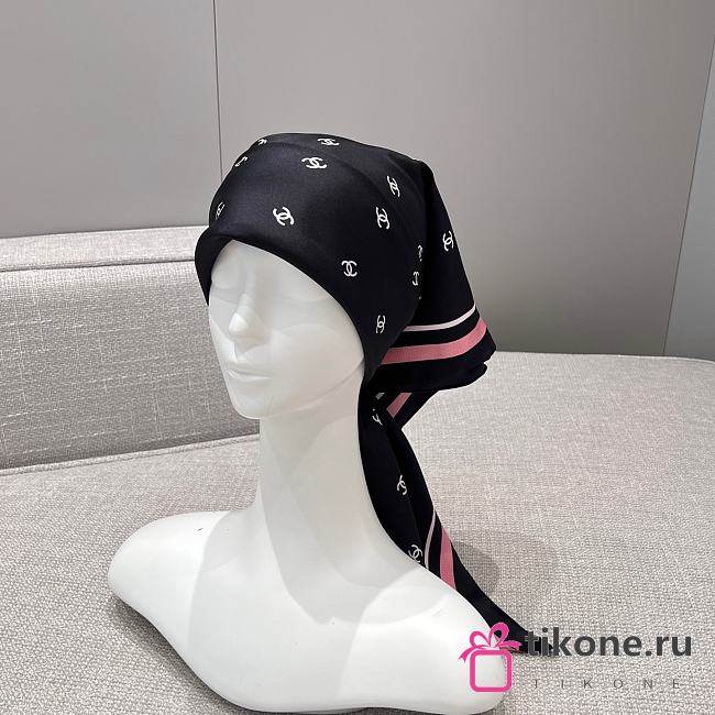 Chanel Square Scarf Jacquard Silk Twill Black Ecru & Pink - 90x90cm - 1
