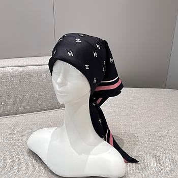 Chanel Square Scarf Jacquard Silk Twill Black Ecru & Pink - 90x90cm