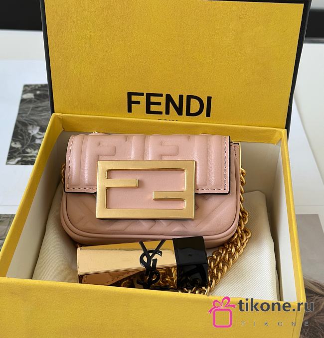 Fendi Baguette NM Bag Zucca Embossed Leather Nano Pink - 11x3x7cm - 1