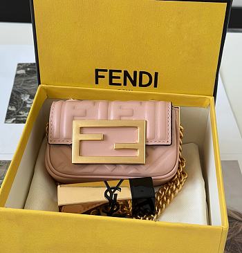 Fendi Baguette NM Bag Zucca Embossed Leather Nano Pink - 11x3x7cm