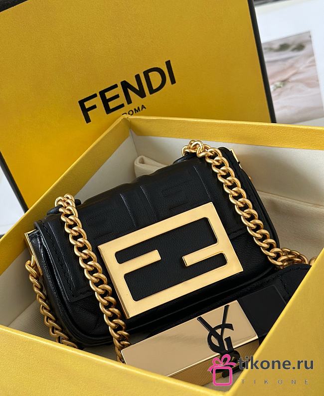 Fendi Baguette NM Bag Zucca Embossed Leather Nano Black - 11x3x7cm - 1
