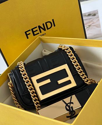 Fendi Baguette NM Bag Zucca Embossed Leather Nano Black - 11x3x7cm