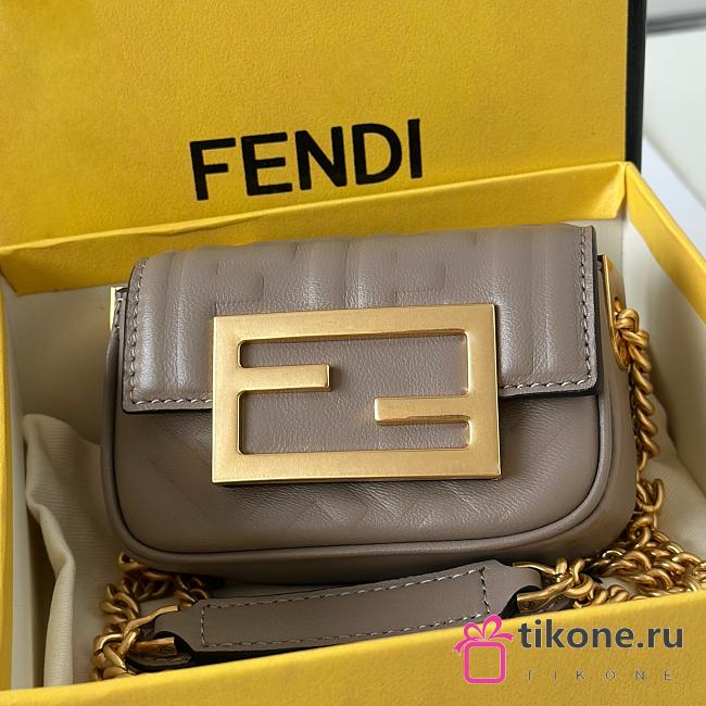 Fendi Baguette NM Bag Zucca Embossed Leather Nano Elephent Gray - 11x3x7cm - 1