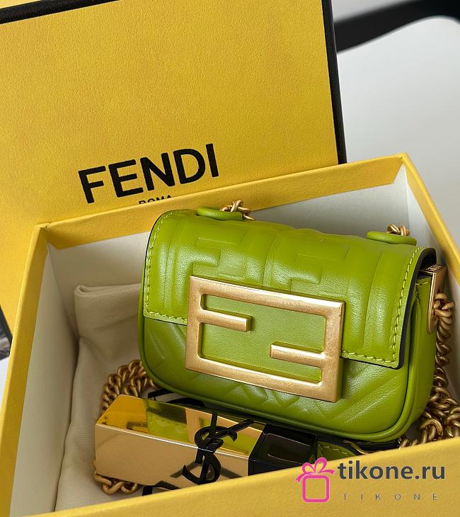 Fendi Baguette NM Bag Zucca Embossed Leather Nano Green - 11x3x7cm - 1