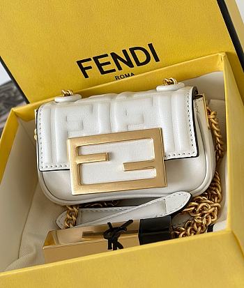 Fendi Baguette NM Bag Zucca Embossed Leather Nano White - 11x3x7cm