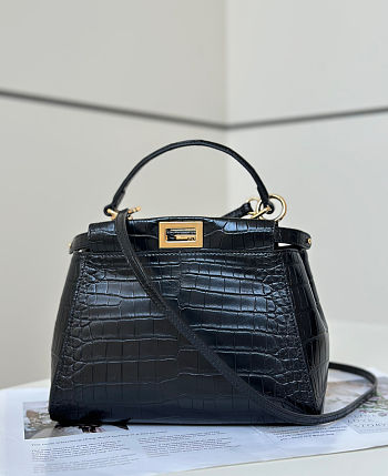 Fendi Peekaboo Mini Black Crocodile Leather Bag - 23x18x11cm