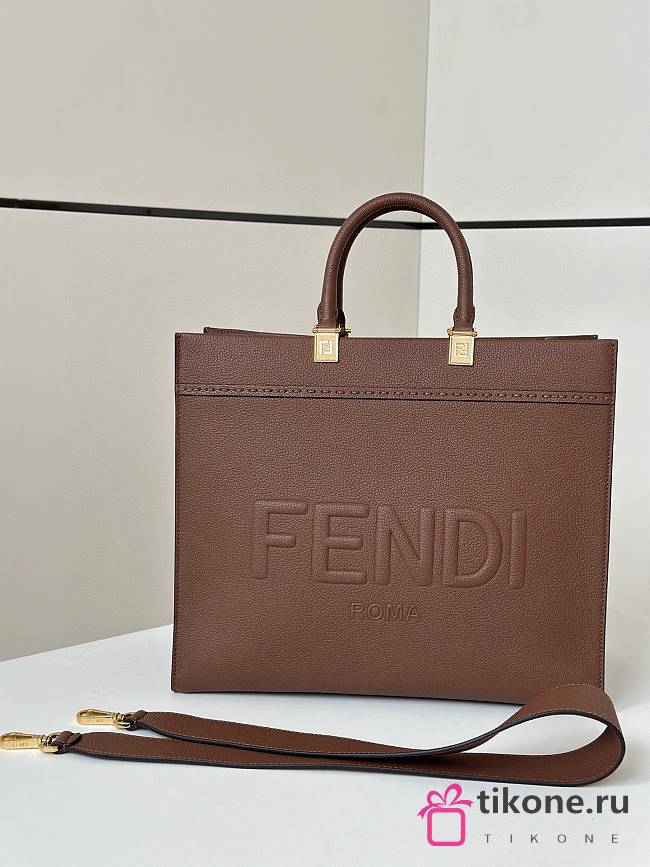 Fendi Sunshine Medium Brown Leather Shopper - 35x31x17cm - 1