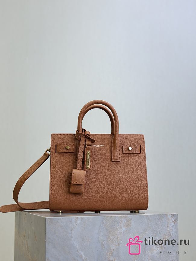 YSL Nano Sac De Jour In Grained Leather Brown - 22x18x10.5cm - 1
