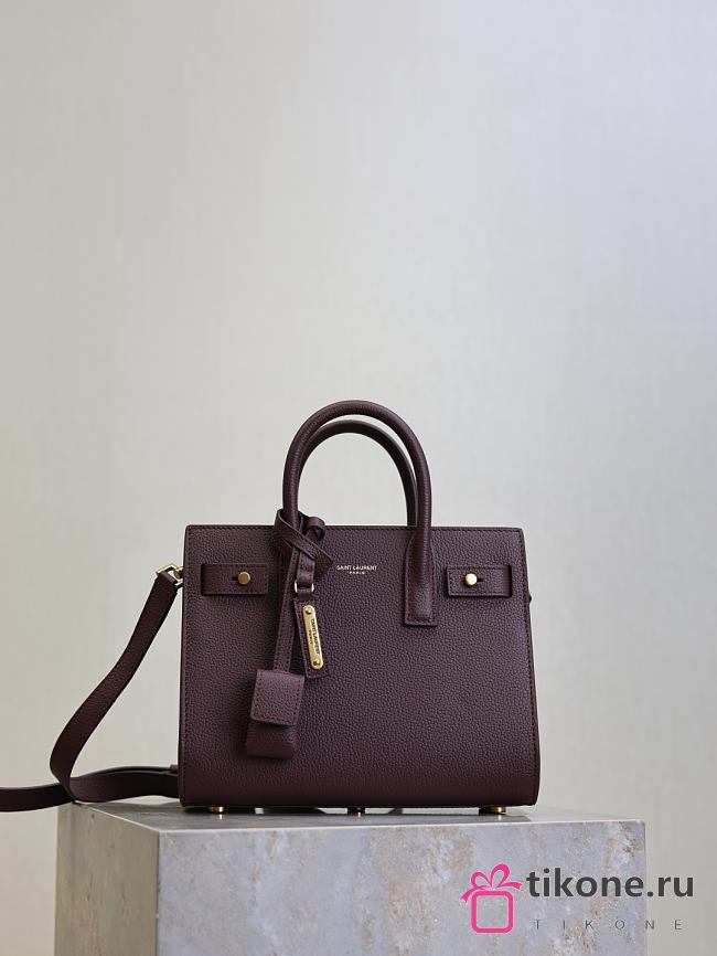 YSL Nano Sac De Jour In Grained Leather Burgundy - 22x18x10.5cm - 1