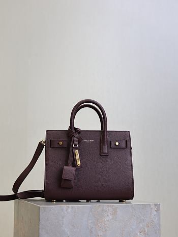 YSL Nano Sac De Jour In Grained Leather Burgundy - 22x18x10.5cm