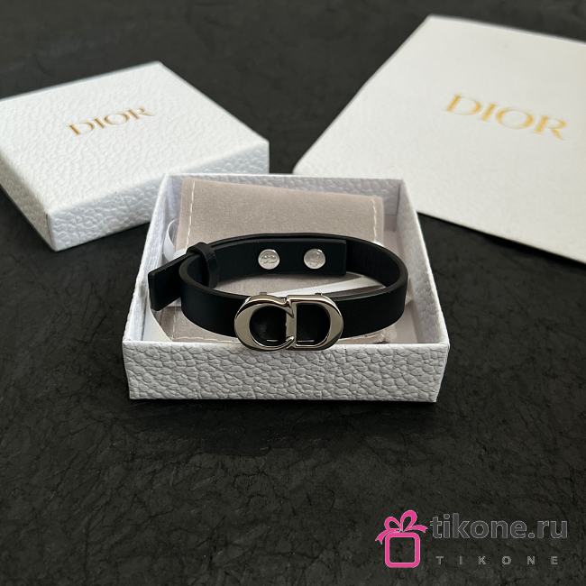 Dior CD Icon Leather Bracelet Black Calfskin and Silver Finish Brass - 1