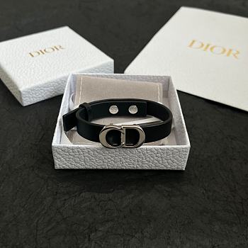 Dior CD Icon Leather Bracelet Black Calfskin and Silver Finish Brass