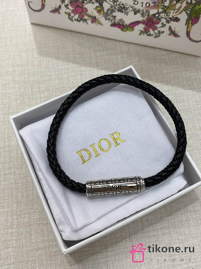 Dior Cannage Braided Leather Bracelet Black Lambskin Silver Finish Brass and Black Lacquer - 1