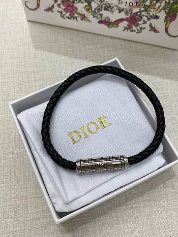 Dior Cannage Braided Leather Bracelet Black Lambskin Silver Finish Brass and Black Lacquer
