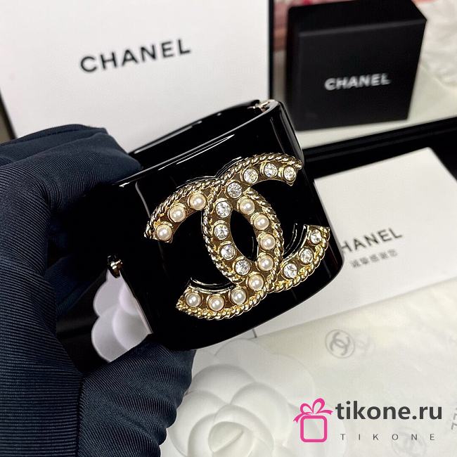 Chanel Faux Pearl & Strass CC Resin Cuff Bracelet Black 20098 - 1