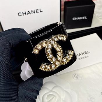 Chanel Faux Pearl & Strass CC Resin Cuff Bracelet Black 20098