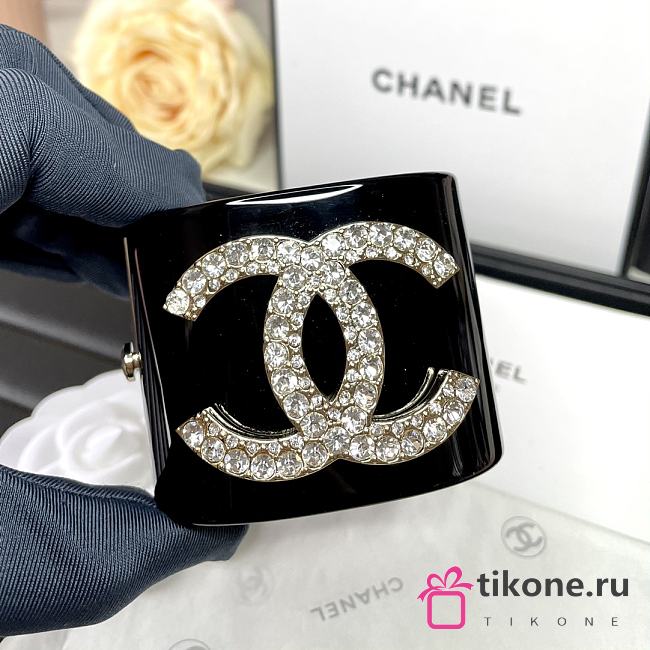 Chanel Faux Pearl & Strass CC Resin Cuff Bracelet Black 20099 - 1