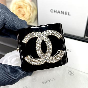 Chanel Faux Pearl & Strass CC Resin Cuff Bracelet Black 20099