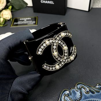 Chanel Faux Pearl & Strass CC Resin Cuff Bracelet Black 20101