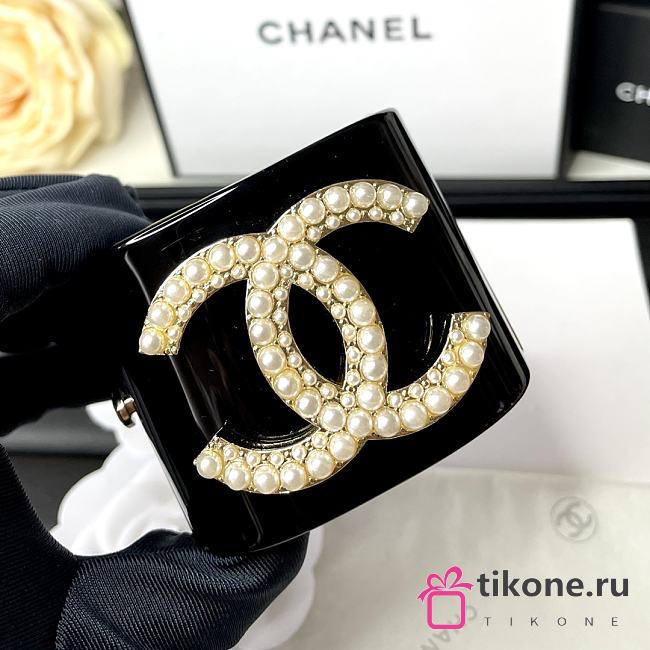 Chanel Faux Pearl & Strass CC Resin Cuff Bracelet Black 20102 - 1