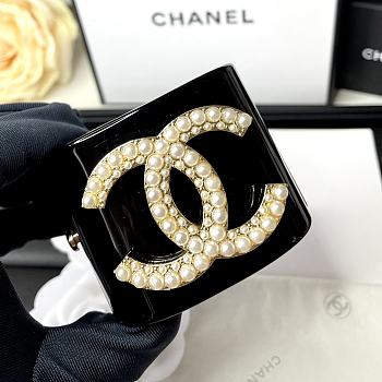 Chanel Faux Pearl & Strass CC Resin Cuff Bracelet Black 20102