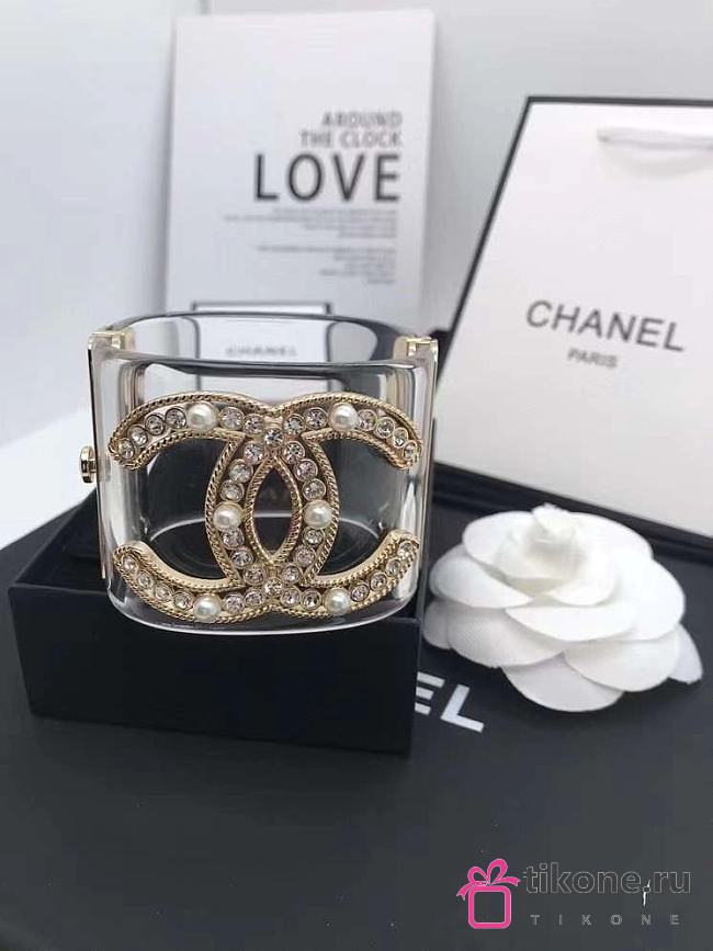 Chanel Faux Pearl & Strass CC Resin Cuff Bracelet Transparent 20103 - 1
