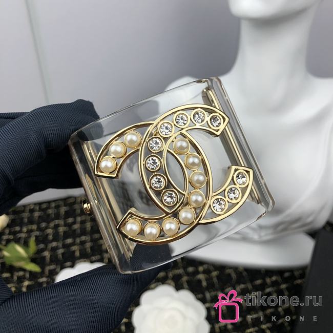 Chanel Faux Pearl & Strass CC Resin Cuff Bracelet Transparent 20104 - 1