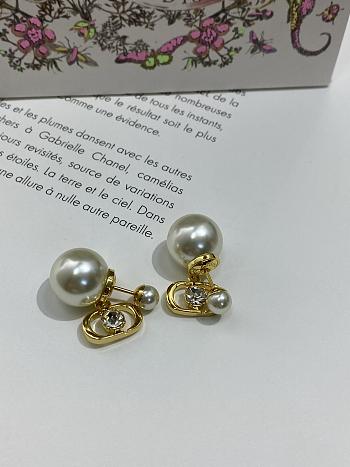Dior Tribales Earrings Gold Finish Metal with White Resin Pearls and Silver Tone Crystals 20108