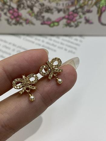 Le Nœud de Dior Earrings Gold Finish Metal with White Resin Pearls and Silver Tone Crystals