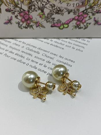 Dior Tribales Earrings Gold Finish Metal with White Resin Pearls and Silver Tone Crystals 20109