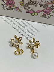 Bloom in Dior Earrings Gold Finish Metal with White Resin Pearls and Silver Tone Crystals - 1