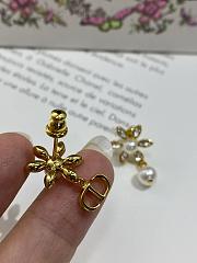 Bloom in Dior Earrings Gold Finish Metal with White Resin Pearls and Silver Tone Crystals - 6
