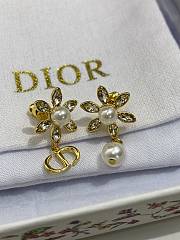 Bloom in Dior Earrings Gold Finish Metal with White Resin Pearls and Silver Tone Crystals - 5