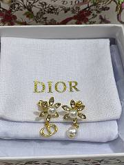 Bloom in Dior Earrings Gold Finish Metal with White Resin Pearls and Silver Tone Crystals - 3