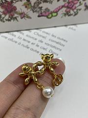 Bloom in Dior Earrings Gold Finish Metal with White Resin Pearls and Silver Tone Crystals - 2