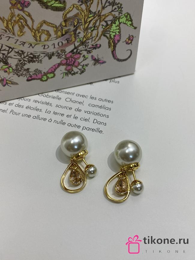 Dior Tribales Earrings Gold Finish Metal with White Resin Pearls and Champagne Crystals - 1