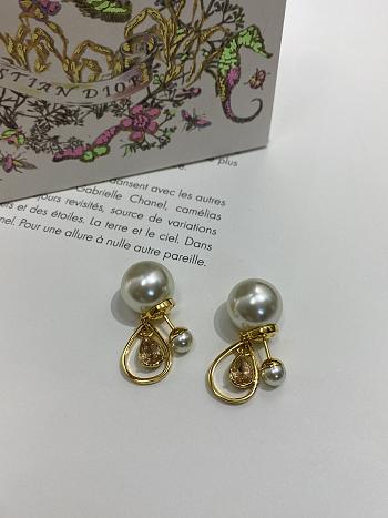 Dior Tribales Earrings Gold Finish Metal with White Resin Pearls and Champagne Crystals