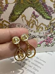 Dior D-Drop Earrings Gold Finish Metal with White Resin Pearls and Champagne Crystals - 3