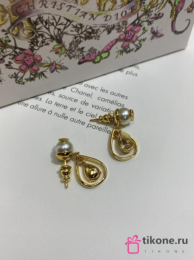 Dior D-Drop Earrings Gold Finish Metal with White Resin Pearls and Champagne Crystals - 1