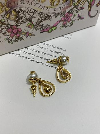 Dior D-Drop Earrings Gold Finish Metal with White Resin Pearls and Champagne Crystals