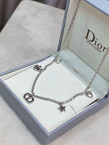 Dior Petit CD Lucky Charms Necklace Silver Finish Metal with White Resin Pearl and Silver Tone Crystals