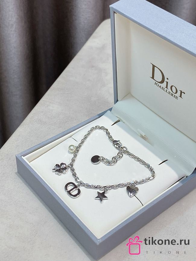 Dior Petit CD Lucky Charms Bracelet Silver Finish Metal with White Resin Pearl and Silver Tone Crystals - 1